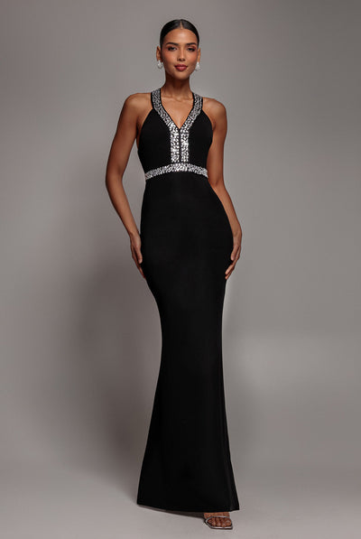 Black - Diamante Cross Back Maxi Dress - Black by Goddiva
