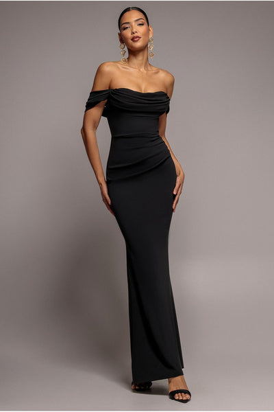 Off The Shoulder Cowl Neck Maxi Dress - Black by Goddiva