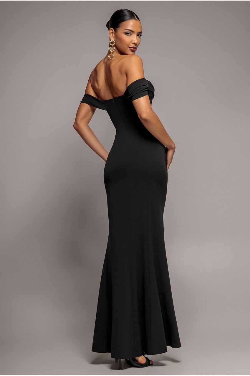 Off The Shoulder Cowl Neck Maxi Dress - Black DR2690