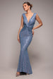Twisted Front Sequin Maxi Dress - Blue by Goddiva