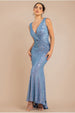 Twisted Front Sequin Maxi Dress - Blue by Goddiva