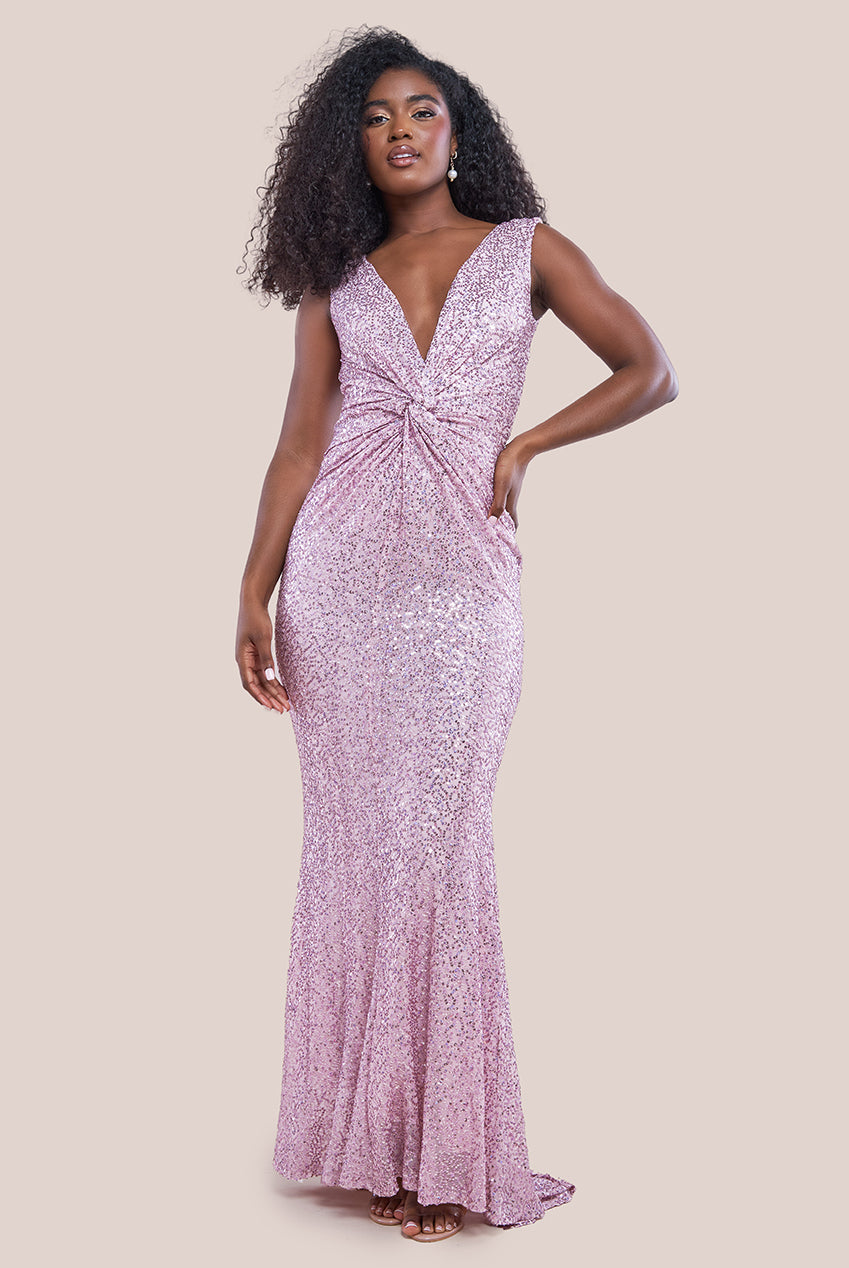 Twisted Front Sequin Maxi Dress - Blush DR2723