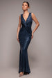 Twisted Front Sequin Maxi Dress - Navy by Goddiva