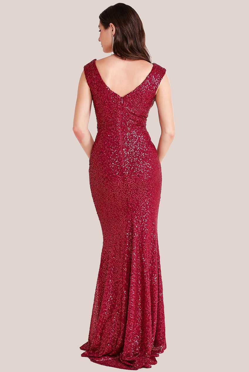 Twisted Front Sequin Maxi - Burgundy DR2723