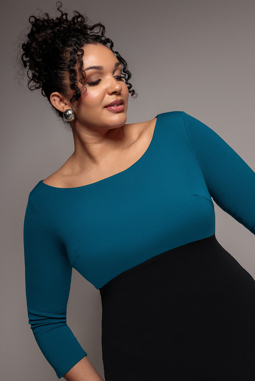 Colour Block Ponti Midi Dress - Teal Blue DR272PL