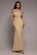 Chiffon Bardot Cowl Neck Maxi Dress - Butter Yellow by Goddiva