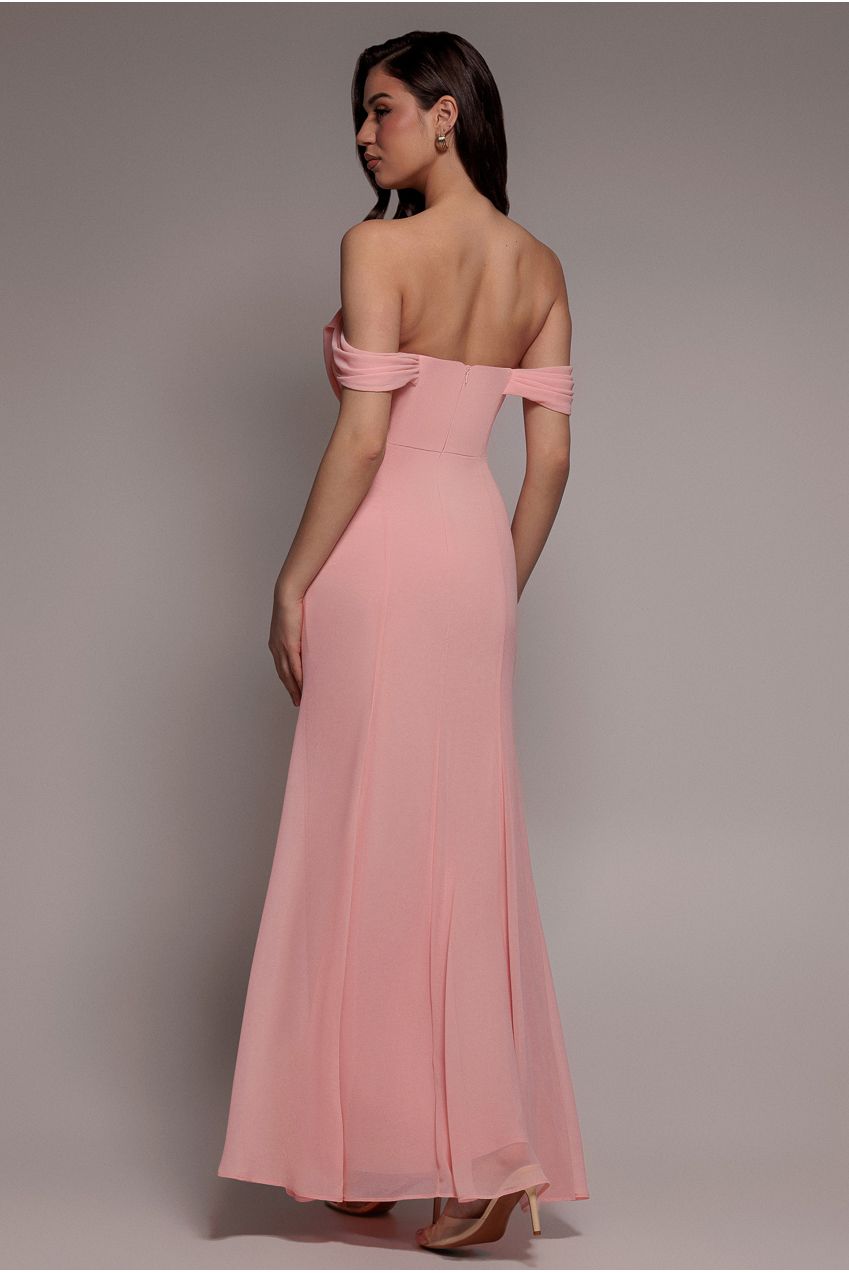 Chiffon Bardot Cowl Neck Maxi Dress - Blush DR2781A