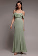 Chiffon Bardot Cowl Neck Maxi Dress - Sage Green by Goddiva