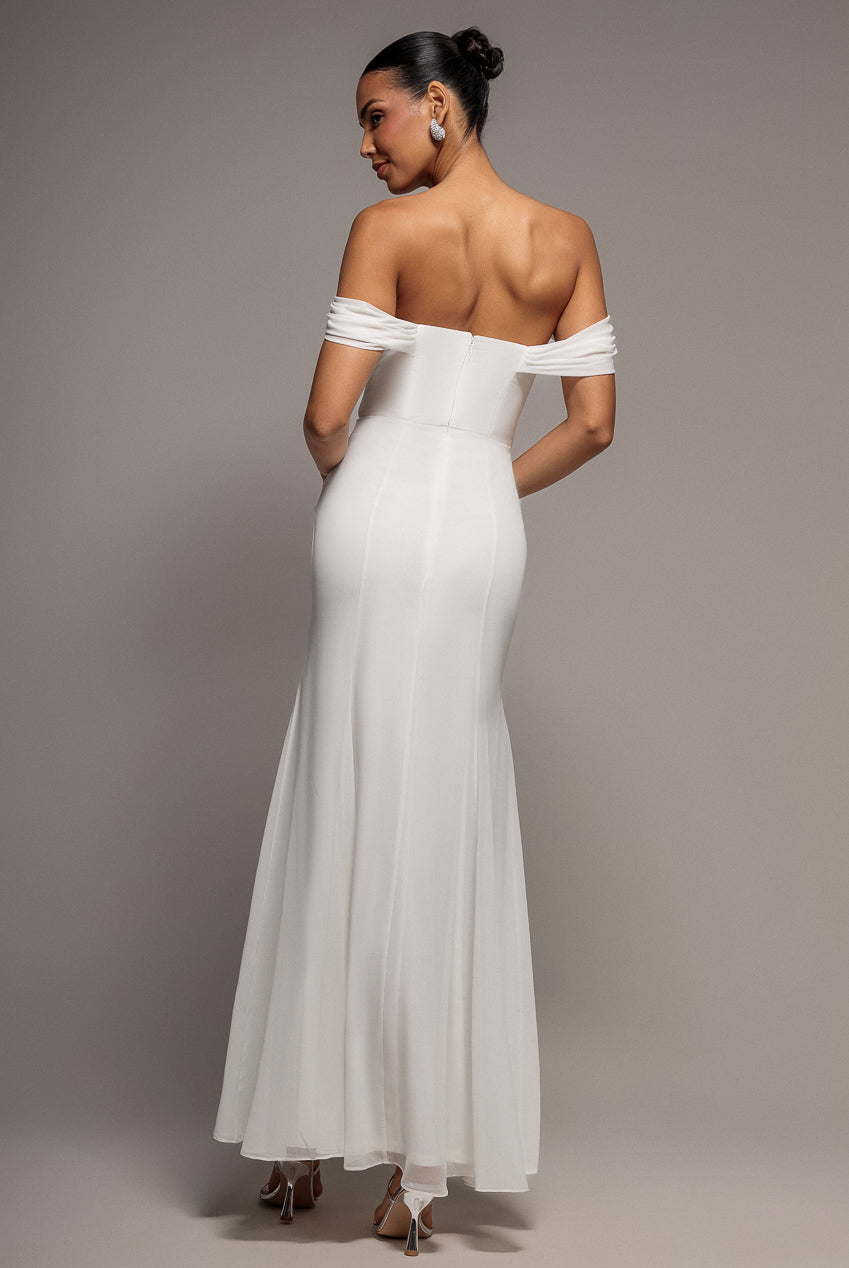Chiffon Bardot Cowl Neck Maxi Dress - White DR2781A