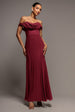 Chiffon Bardot Cowl Neck Maxi Dress - Wine by Goddiva