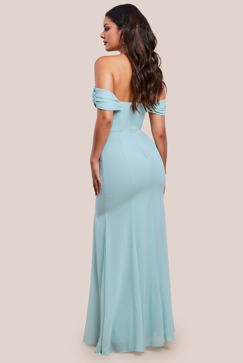 Chiffon Bardot Cowl Neck Maxi Dress - Sage Green DR2781A