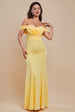 Goddiva Chiffon Bardot Cowl Neck Maxi Dress - Lemon