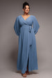 Wrap Back With Front Slit Chiffon Maxi Dress - Airforce Blue by Goddiva Plus