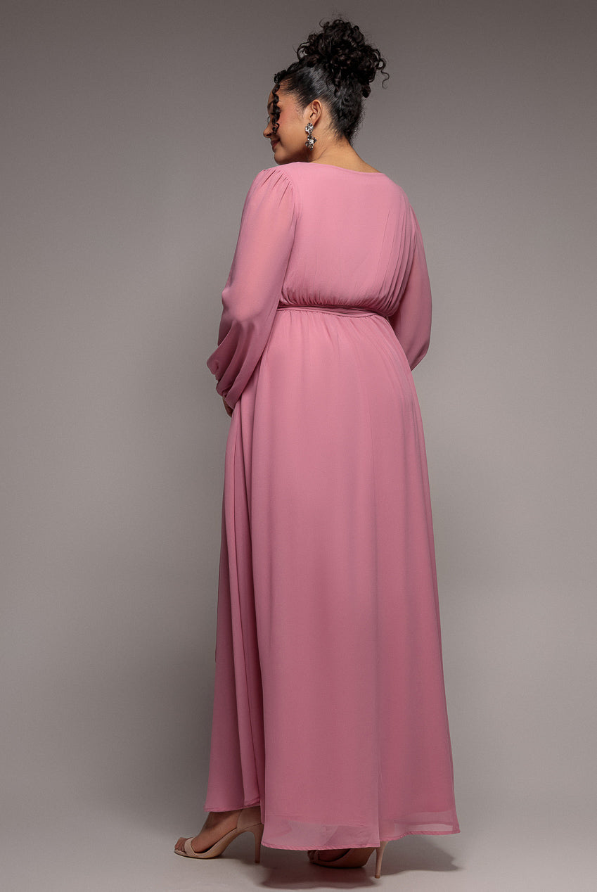 Wrap Back With Front Slit Chiffon Maxi Dress - Dusty Pink DR2800P