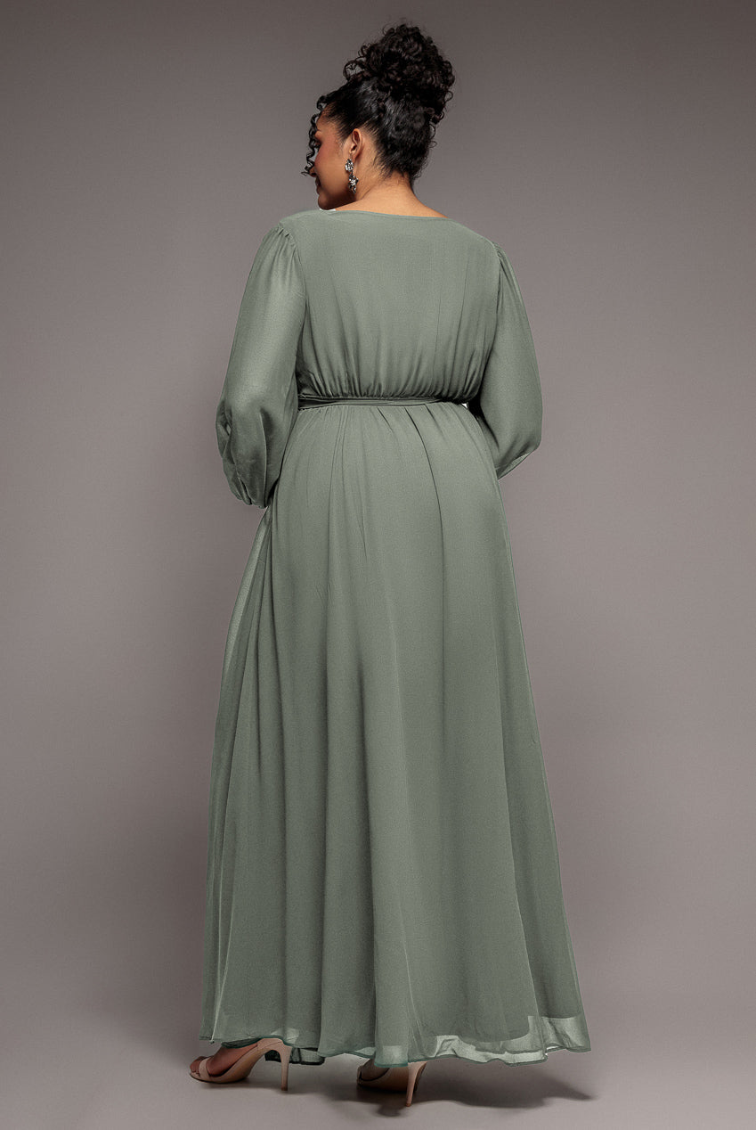 Wrap Back With Front Slit Chiffon Maxi Dress - Sage Green DR2800P