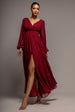 Wrap Back With Front Slit Chiffon Maxi Dress - Berry by Goddiva