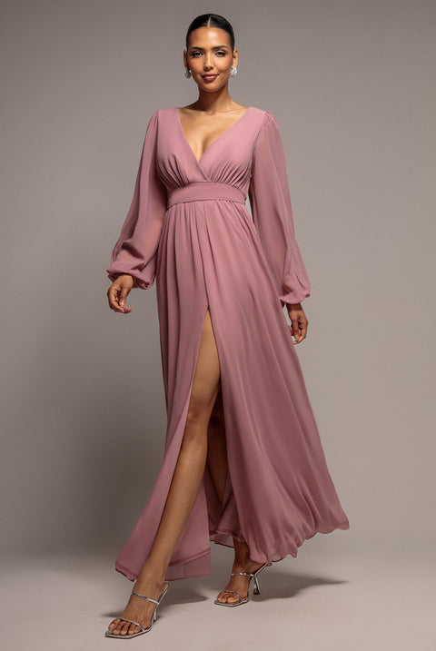 Wrap Back With Front Slit Chiffon Maxi Dress - Lilac by Goddiva