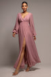 Wrap Back With Front Slit Chiffon Maxi Dress - Lilac by Goddiva