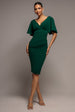 Flutter Sleeve Wrap Midi Dress - Emerald Green by Goddiva