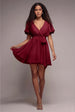 Flutter Sleeve Wrap Mini Dress With Elasticated Waist - Berry by Goddiva