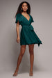 Flutter Sleeve Wrap Mini Dress With Elasticated Waist - Green by Goddiva