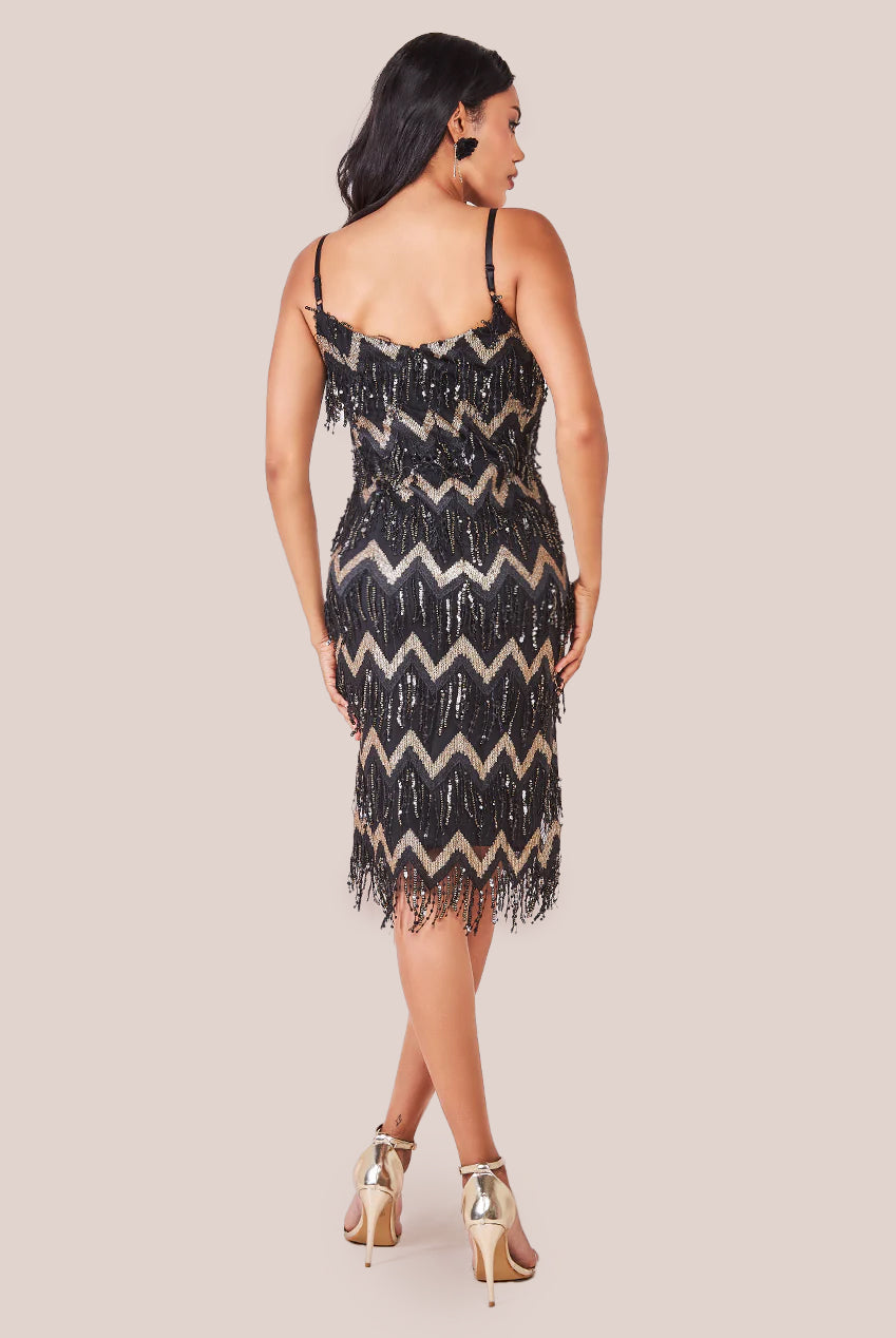 Dangling Sequin Flapper Midi Dress - Black DR2852