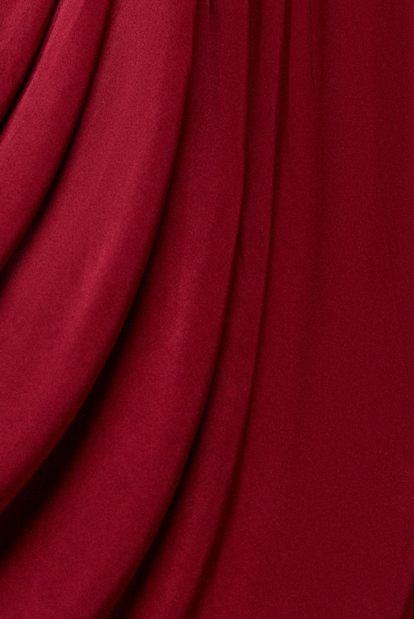 Gathered Bardot Maxi Dress With Front Split - Berry DR2873