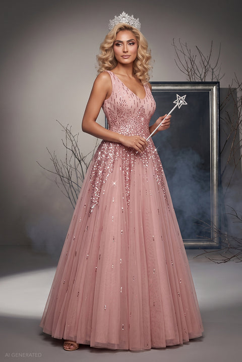 Sequin A-line Maxi Dress Glinda-Inspired Halloween Costume - Blush Pink by Goddiva
