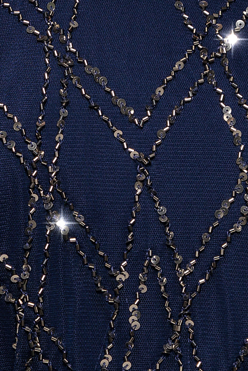 Racer Neck Sleeveless Hand Embellished Sequin Maxi Dress - Navy Blue DR2889