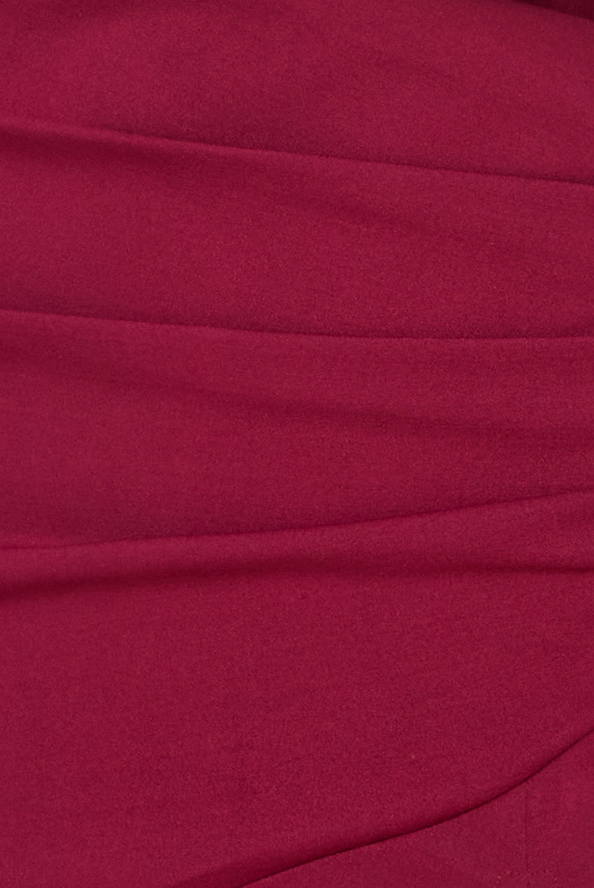Scuba Crepe Off Shoulder Front Split Maxi Dress - Wine DR2930