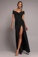 Scuba Crepe Off Shoulder Front Split Maxi Dress - Black by Goddiva