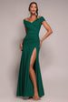 Scuba Crepe Off Shoulder Front Split Maxi Dress - Emerald Green by Goddiva