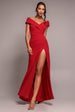 Scuba Crepe Off Shoulder Front Split Maxi Dress - Red by Goddiva