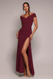 Scuba Crepe Off Shoulder Front Split Maxi Dress - Wine by Goddiva