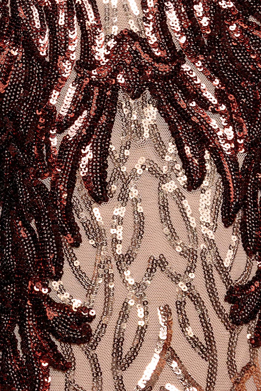 Boat Neck Full Sleeve Sequin Midi Dress - Champagne DR3008