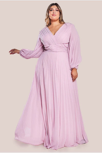 Pink - Balloon Sleeve Chiffon Maxi Dress - Pink by Goddiva Plus