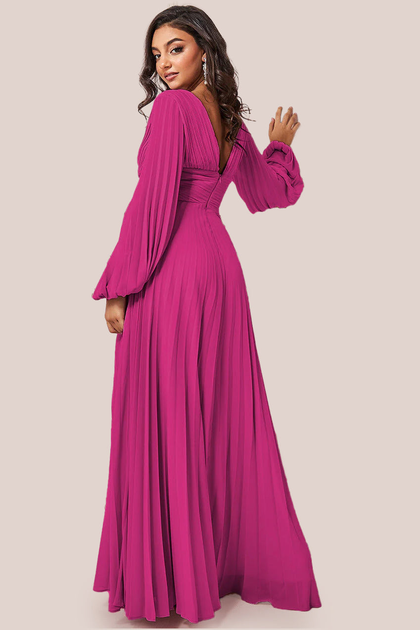 Balloon Sleeve Chiffon Maxi Dress - Magenta DR3041QZ