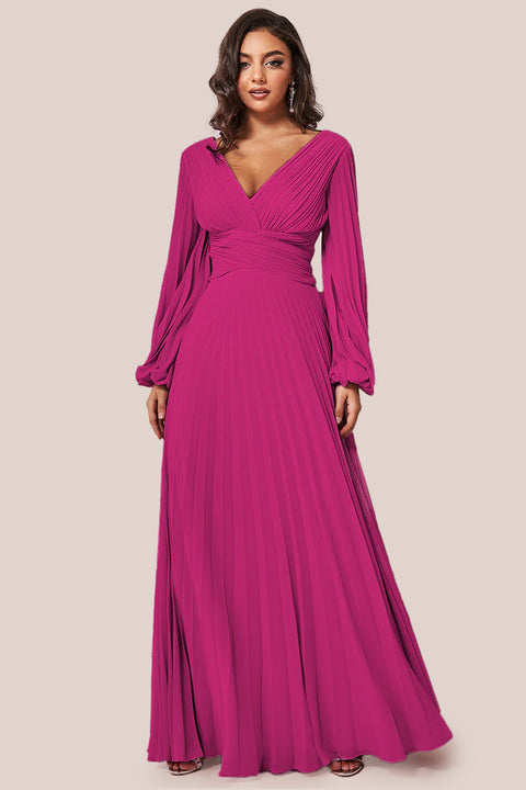 Balloon Sleeve Chiffon Maxi Dress - Magenta DR3041QZ