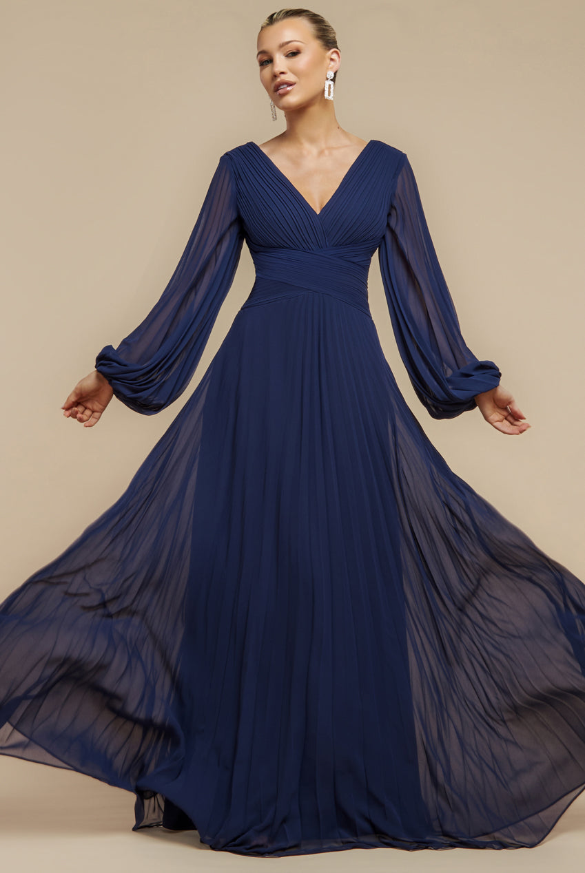 Balloon Sleeve Chiffon Maxi Dress - Navy Blue DR3041QZ