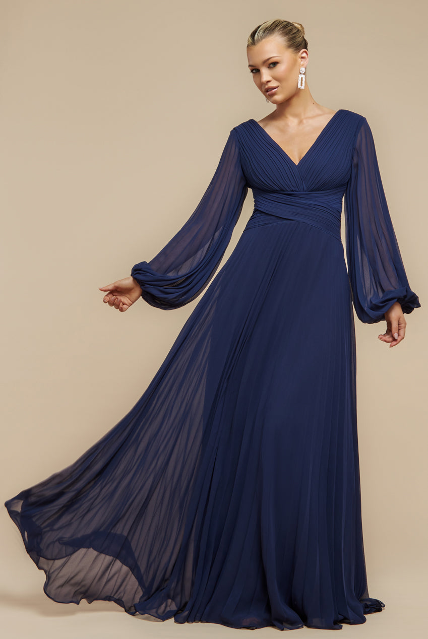 Balloon Sleeve Chiffon Maxi Dress - Navy Blue DR3041QZ