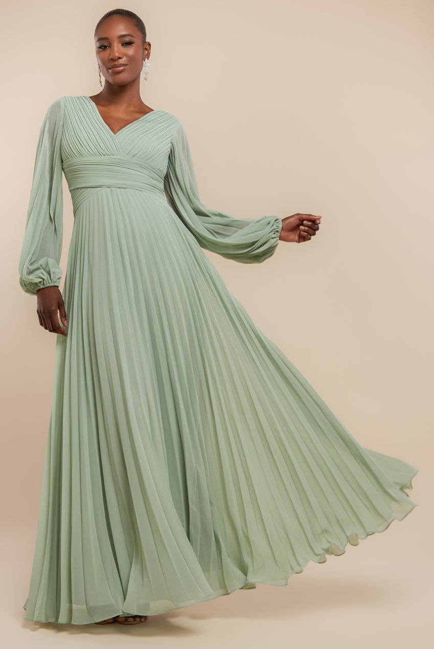 Balloon Sleeve Chiffon Maxi Dress  - Sage Green DR3041QZ
