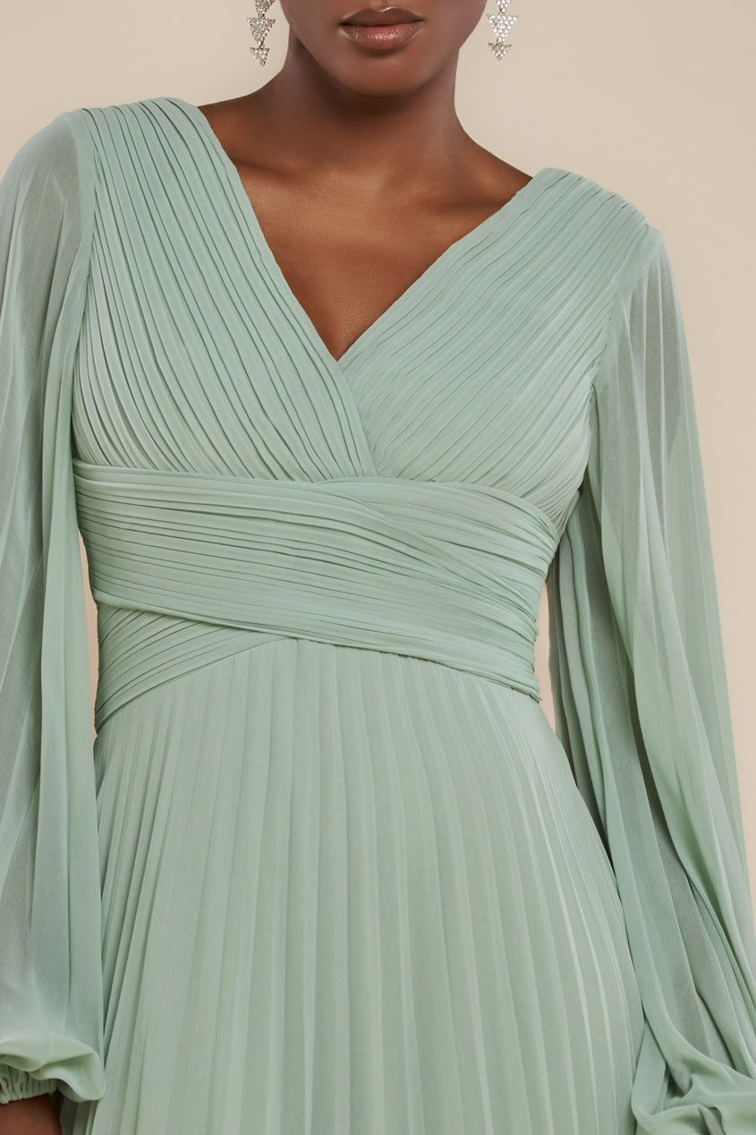 Balloon Sleeve Chiffon Maxi Dress  - Sage Green DR3041QZ