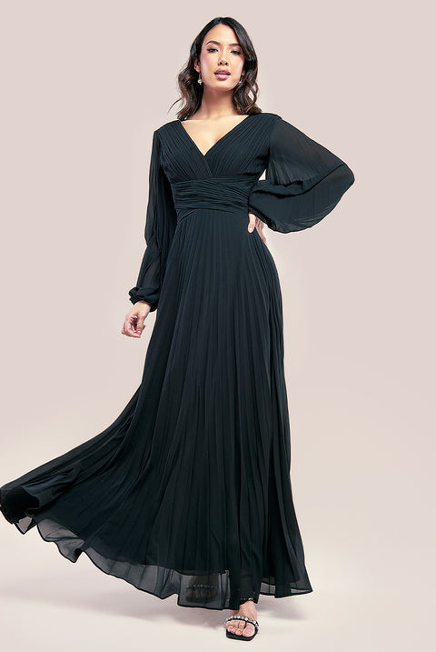 Balloon Sleeve Chiffon Maxi Dress - Black DR3041QZ