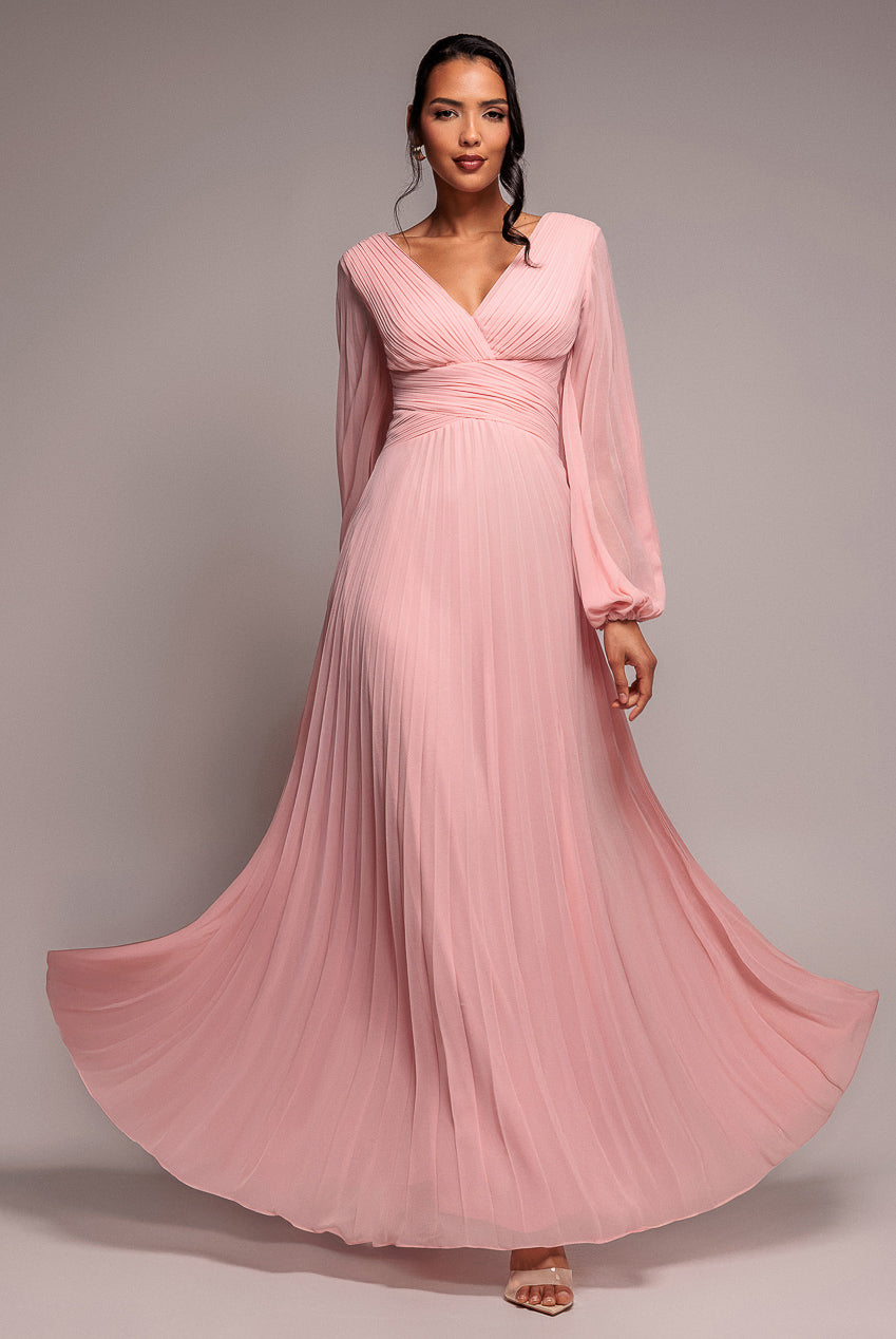 Balloon Sleeve Chiffon Maxi Dress - Blush Pink | Goddiva Balloon Sleeve Chiffon Maxi Dress - Blush Pink | Goddiva
