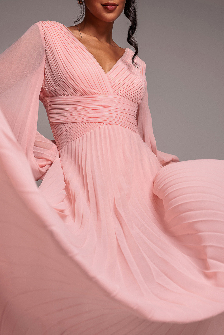 Balloon Sleeve Chiffon Maxi Dress - Blush Pink DR3041QZ