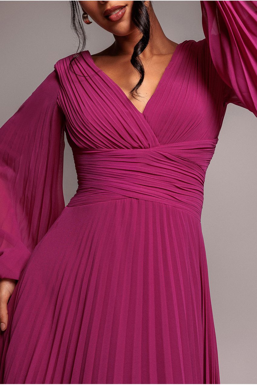 Balloon Sleeve Chiffon Maxi Dress - Magenta | Goddiva Balloon Sleeve Chiffon Maxi Dress - Magenta | Goddiva