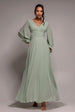 Balloon Sleeve Chiffon Maxi Dress  - Sage Green by Goddiva