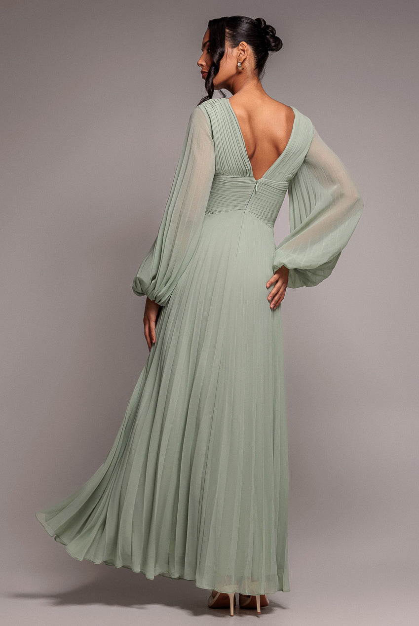 Balloon Sleeve Chiffon Maxi Dress  - Sage Green DR3041QZ
