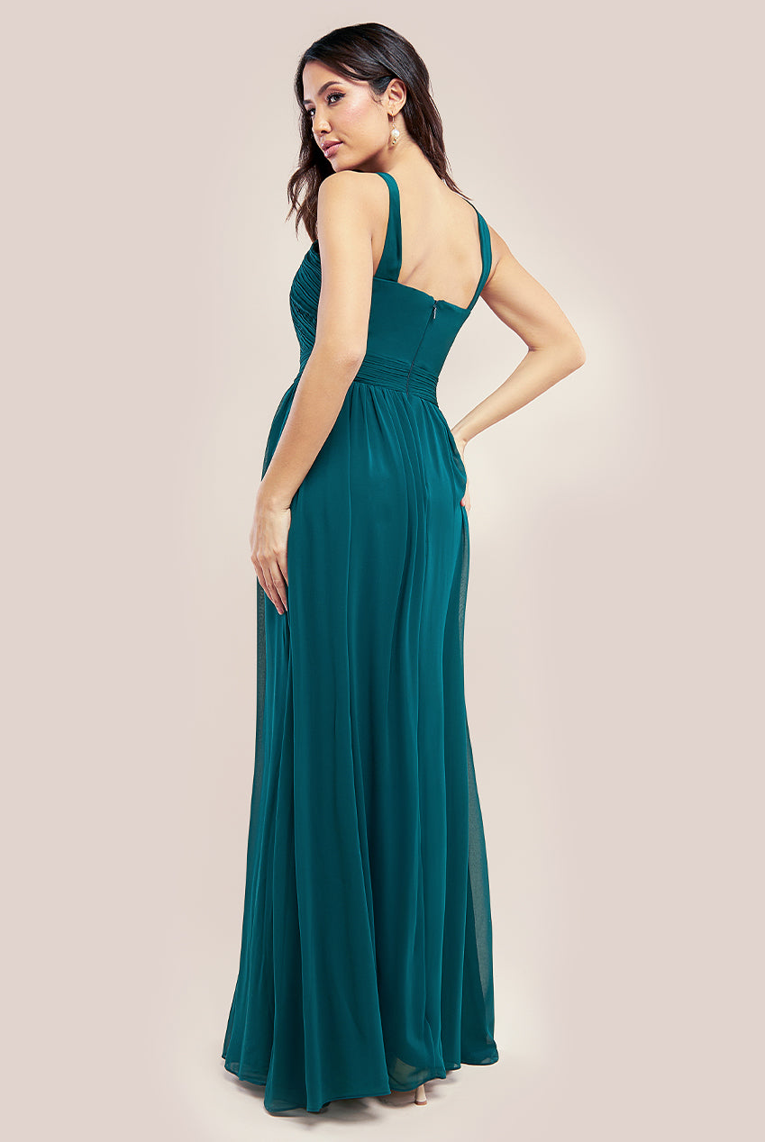 Halter Neck Chiffon Maxi Dress - Emerald Green DR3076