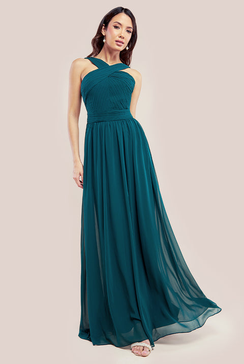 Halter Neck Chiffon Maxi Dress - Emerald Green DR3076